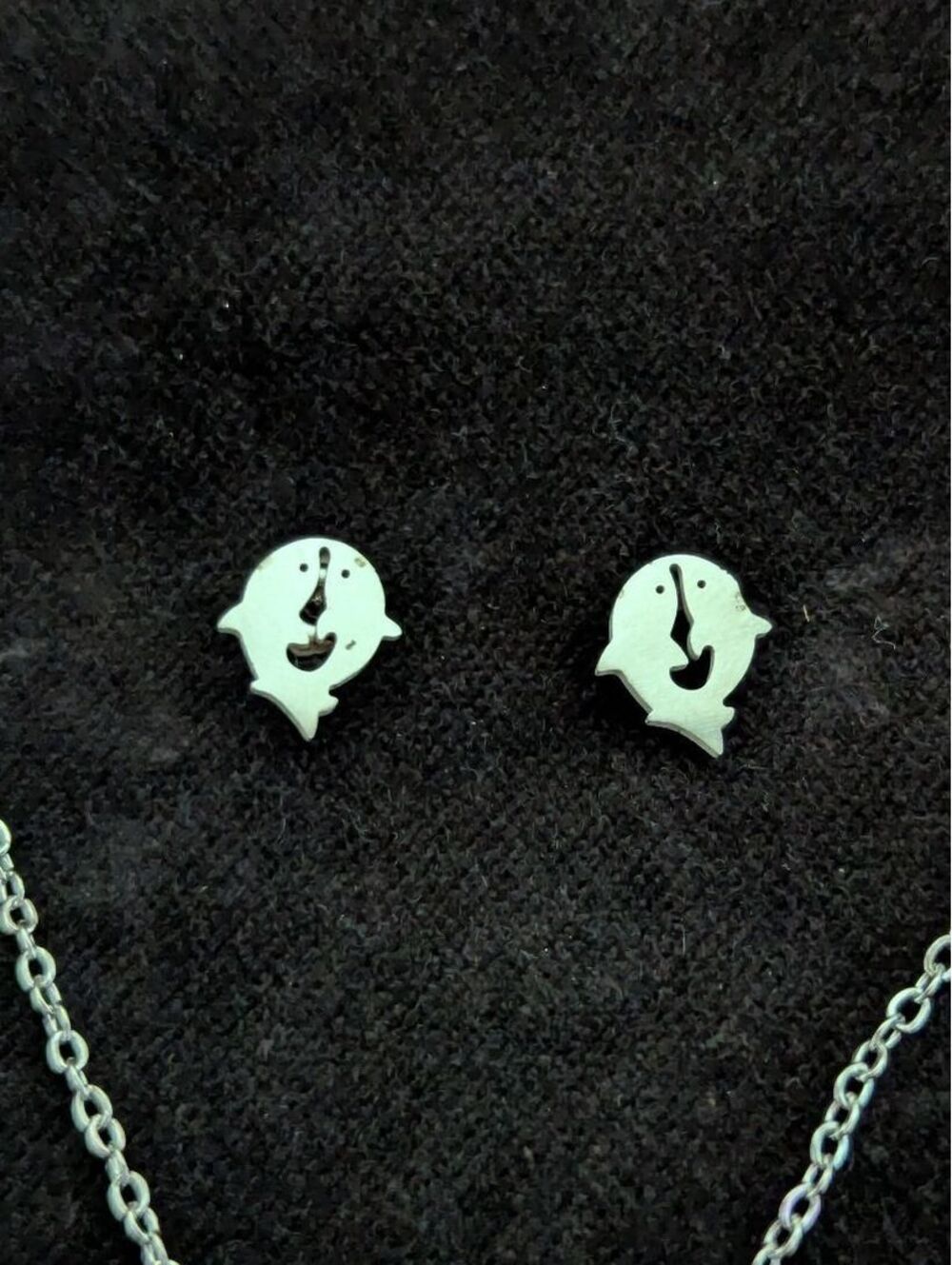 Silver Dolphin Necklace and Earring Jewelry Set Stainless Steel Summer Beach - Picture 2 of 5